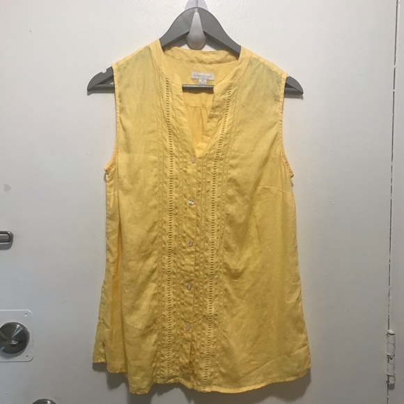 Charter club yellow 100% linen sleeveless womens top size Medium - Picture 2 of 10